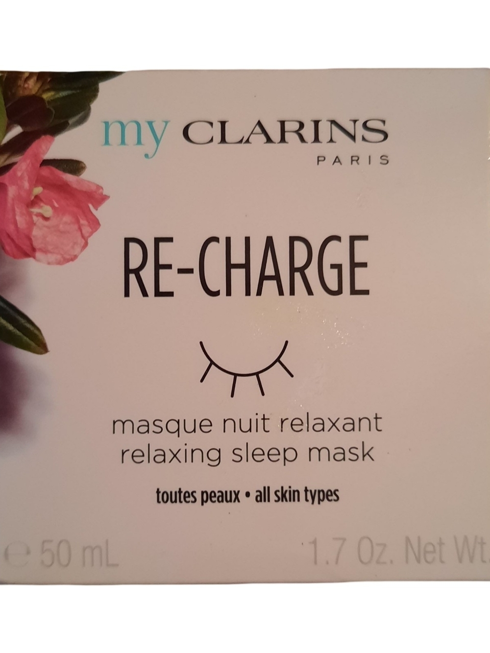 Clarins RE-CHARGE Relaxing Sleep Mask — White with Pink Floral Accent